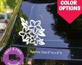 Adesivo per auto con fiore di plumeria hawaiano, adesivo in vinile con plumeria tropicale, grafica per finestrino auto con fiore dell'isola, design floreale polinesiano