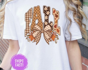 Fall Bow Shirt Cute Autumn Bow Tee Girly Fall Graphic Shirt Thanksgiving Outfit Cozy Autumn Shirt Pumpkin Season Fall Gift Comfort Colors