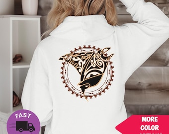 Tribal Manta Ray Hoodie, Polynesian Ray Pullover, Hawaiian Ocean Life Hoodie, Tribal Sea Creature Graphic Sweatshirt
