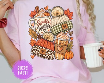 Sweater Weather Shirt Fall Autumn Tee Cozy Season Graphic Shirt Cute Fall Outfit Pumpkin Season Thanksgiving Tee Autumn Gift Comfort Colors