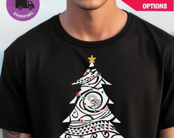 Hawaiian Christmas T-Shirt - Polynesian Mele Kalikimaka Tree Design - Festive Holiday Tee with Aloha Spirit - Perfect Xmas Gift!