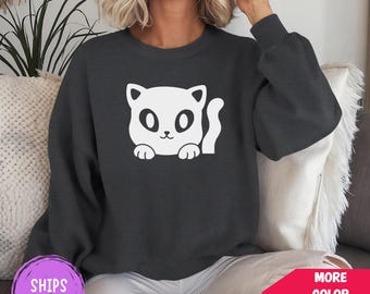 Sudadera con Gato Adorable - Sudadera Divertida con Gato Asomado para Mujer, Regalo para Amantes y Mamás de Gatos, Ropa para Gatos Negros, Regalos Lindos