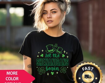 Camiseta divertida de San Patricio / Que empiece la fiesta / Camiseta de fiesta del Día de San Patricio / Camiseta de trébol de cerveza verde