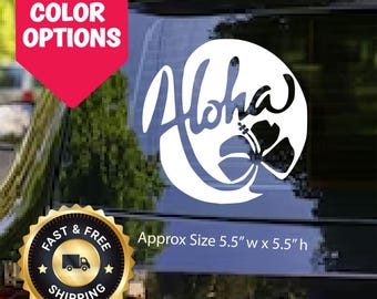 Aloha Hibiscus Car Decal, Hawaiian Flower Vinyl Sticker, Tropical Car Window Decal, Island Style Plumeria Decor, Beach Vibes Gift