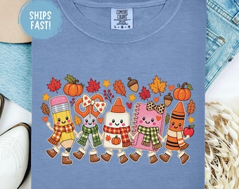 Fall Autumn Teacher Shirt Teacher Tee Cute Fall Classroom Shirt Pumpkin Teacher Outfit Autumn Graphic Tee Back To School Comfort Colors
