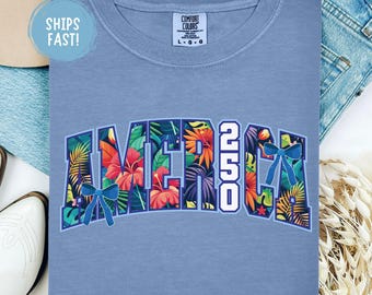 America 250 T Shirt Floral USA Patriotic Tee 4th of July Shirt Independence Day Outfit Red White Blue Gift Comfort Colors