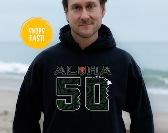Aloha 50 Hoodie, Hawaii 50th State Hoodie, Island Life Hoodie, Aloha State Sweatshirt, Hawaiian Pullover Hoodie, UH Hoodie