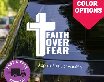 Faith Over Fear Cross Decal Inspirational Christian Car Sticker | Bible Verse Religious Vinyl Decal for Windows, Laptops & More