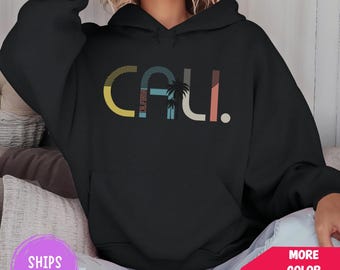 Retro California Hoodie, Vintage West Coast Pullover, Cali Sunset Graphic Sweatshirt, 90s Style CA Streetwear