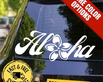 Adesivo in vinile Aloha con fiore di plumeria / Adesivo per auto hawaiano per laptop, bottiglia d'acqua e altro / Atmosfera da isola tropicale