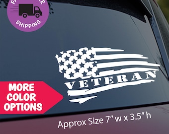 Veteran Car Decal American Flag Military Service Vinyl Sticker for Cars, Trucks, Laptops, Coolers, Patriotic Gift USA
