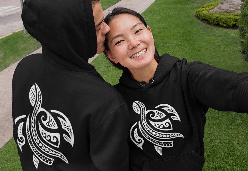 Custom Tribal Sea Turtle Hoodie, Honu Polynesian Design Pullover, Choose Print Placement & Color, Ocean Lover Gift image 6