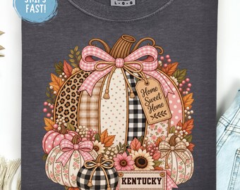 Patchwork Kentucky Pumpkin Shirt Fall Kentucky Tee Cute Pumpkin Graphic Shirt Autumn Outfit Kentucky Fall Thanksgiving Gift Comfort Colors