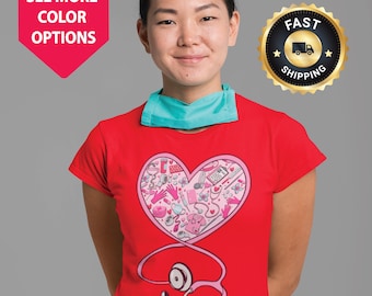 T-shirt coeur d'infirmière de la Saint-Valentin Design médical mignon pour le personnel de santé