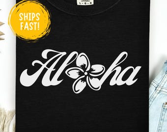 Aloha Plumeria T-Shirt, Hawaiian Floral Tee, Tropical Island Shirt, Cute Hawaii Graphic Tee, Beachy Aloha Vibes Shirt, Comfort Colors