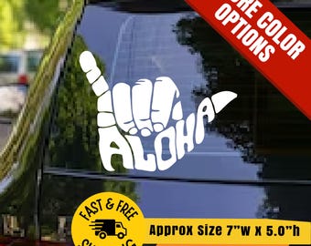 Calcomanía Aloha Shaka, calcomanía hawaiana Shaka, calcomanía Aloha para ventana de auto, calcomanía de vinilo estilo isleño, decoración para auto hawaiana, calcomanía de mano Shaka