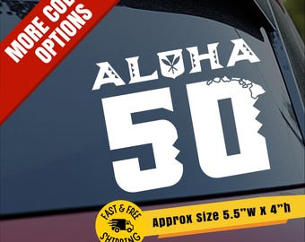 Sticker Aloha 50, sticker 50e staat Hawaii, autosticker Island Life, vinylsticker staat Aloha, Hawaii Pride