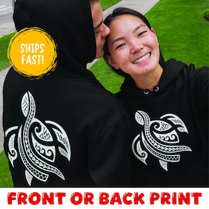 Custom Tribal Sea Turtle Hoodie, Honu Polynesian Design Pullover, Choose Print Placement & Color, Ocean Lover Gift