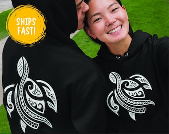 Custom Tribal Sea Turtle Hoodie, Honu Polynesian Design Pullover, Choose Print Placement & Color, Ocean Lover Gift