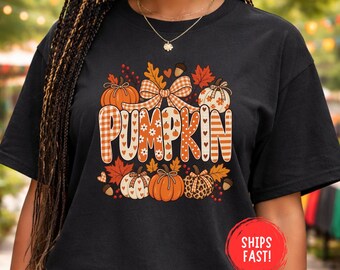 Preppy Fall Pumpkin Shirt Cute Pumpkin Tee Preppy Autumn Graphic Shirt Fall Outfit Pumpkin Season Thanksgiving Halloween Gift Comfort Colors