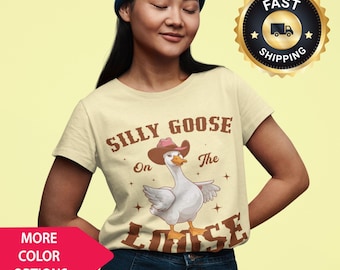 Camiseta retro cómoda de Silly Goose, Silly Goose suelto, divertida camiseta gráfica, estética de los 90, divertida camiseta vaquera, divertida camiseta vaquera, divertida camiseta western