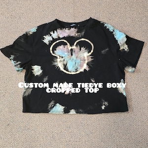 Custom Mickey Mouse reversed tie dye boxy cropped top