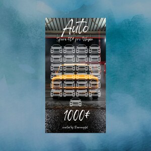 Könnte beinhalten: Ein gelbes Auto mit einer weißen Umrandung eines Autos, die im Hintergrund mehrmals wiederholt wird. Der Text "Auto Spare 40+ pro Wagen" und "1000+ created by Bearmyself" ist auf dem Bild zu sehen.