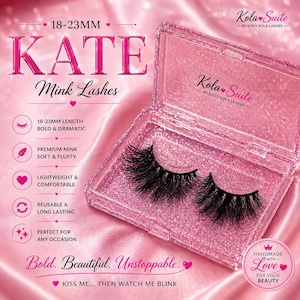 KATE 18–23mm Mink Lashes | Dramatic Wispy Fluffy Eyelashes | Reusable Glam Lash