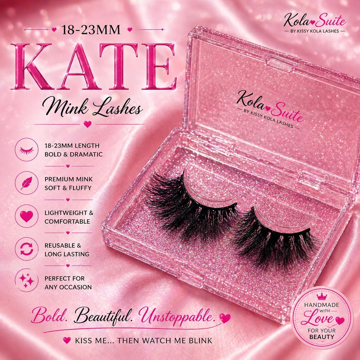 KATE 18–23mm Mink Lashes | Dramatic Wispy Fluffy Eyelashes | Reusable ...