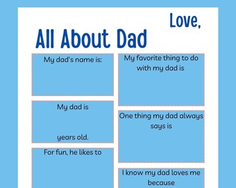 All About Dad Printable: Personalized Father's Day Gift - Etsy