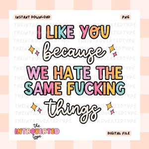I Like You Because We Hate The Same F*cking Things || PNG, Transparent Background, Funny, Sublimation, Vulgar, Transfer Art, Commercial Use