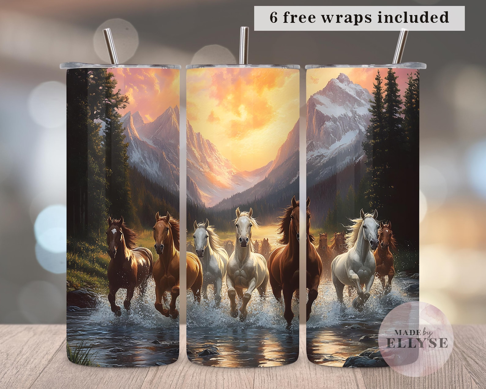 Wild Horses Running Tumbler Wrap, Horse Riding 20oz Skinny Tumbler Wrap ...