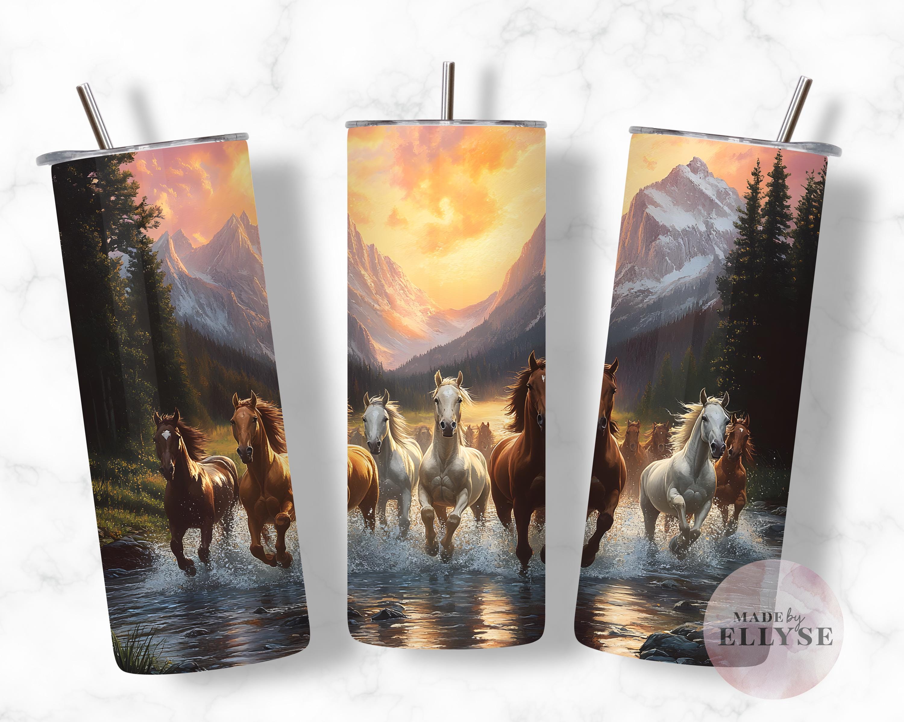 Wild Horses Running Tumbler Wrap, Horse Riding 20oz Skinny Tumbler Wrap ...