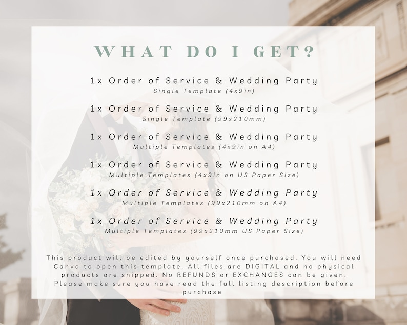 Editable Wedding Order of Service, Wedding Programme, Wedding Ceremony ...
