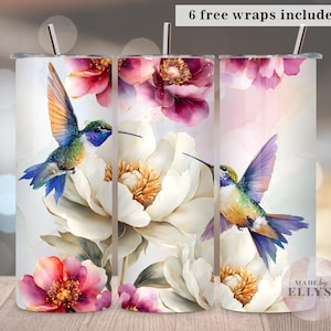 gold hummingbird Tumbler Wrap, 20oz Skinny Tumbler wrap Sublimation Digital PNG, blue flowers tumbler, girly floral hummingbird tumbler, 36