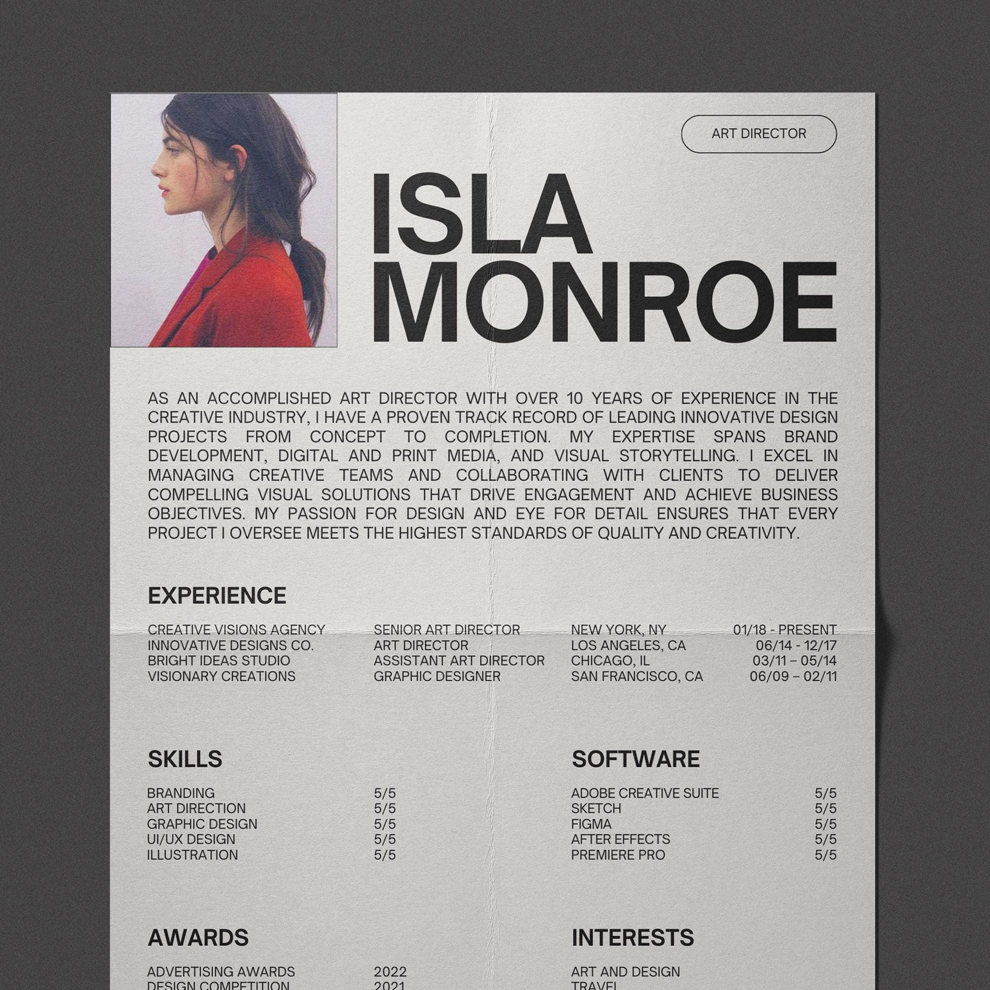 Creative Resume Template: Editable Canva CV With Photo, One Page Design ...