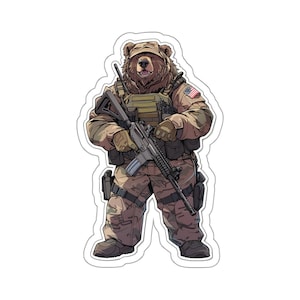 Major Grizzly, bear - Heavy Weapons Specialist, military, tactical, sticker