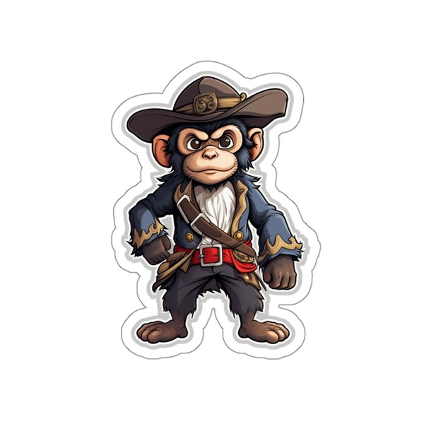 Scallywag Swings, the Monkey Pirate - Pirate Animal Stickers, Kid-Friendly Pirate Stickers, Animal Sea Adventurers