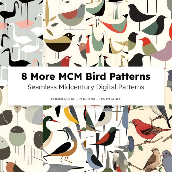 8 More Seamless Midcentury Digital Bird Patterns