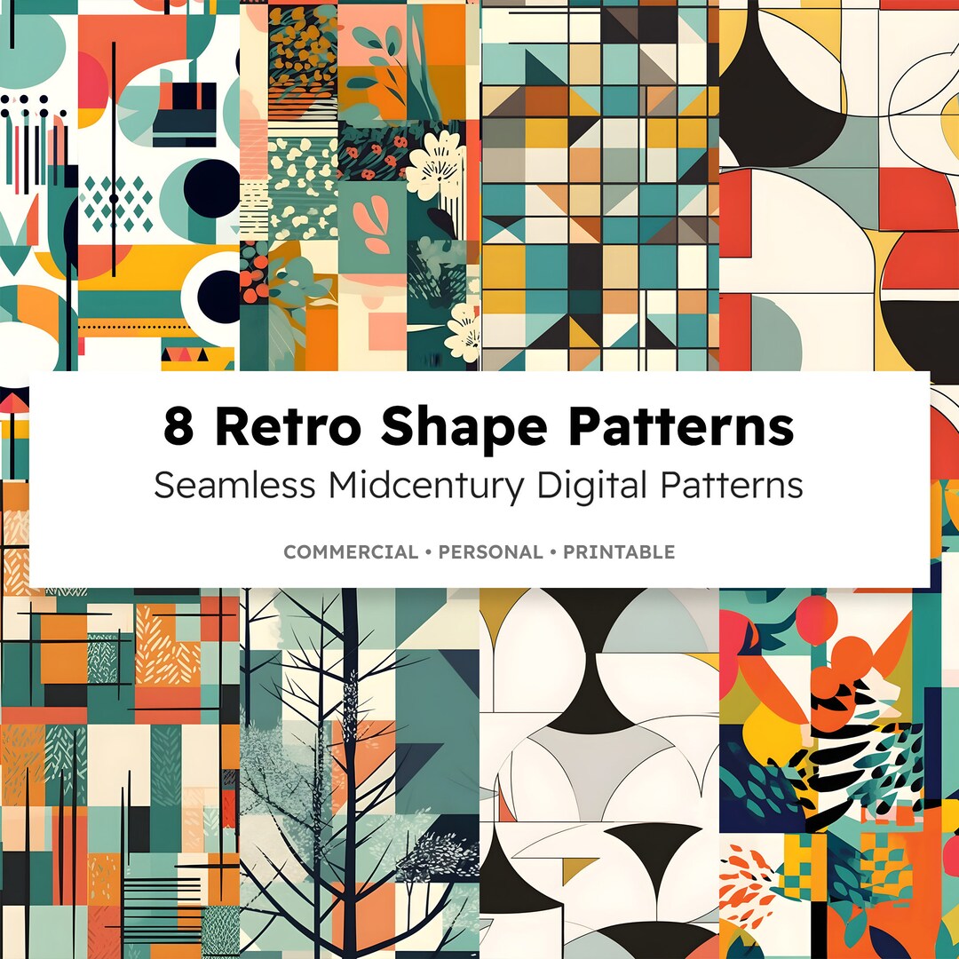 8 Seamless Midcentury Retro Shape Digital Patterns - Etsy