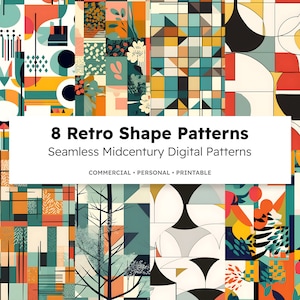 8 Naadloze Midcentury Retro Shape Digitale Patronen