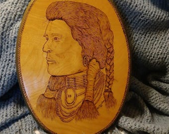 Wooden Oval Wall Art with Native American Design