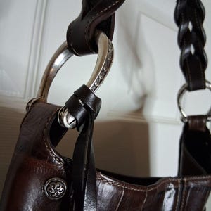 Large Brighton Rich Dark Brown Croc-Embossed Leather Shoulder Bag D664883 image 3