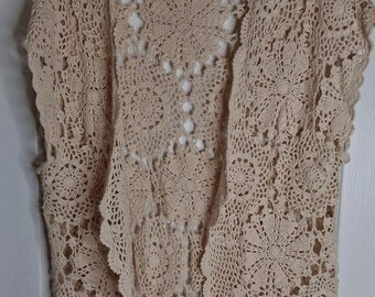 Vintage Crochet Open-Front Sleeveless Sweater Vest- Cream SZ Med