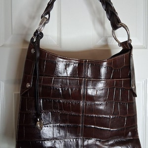 Large Brighton Rich Dark Brown Croc-Embossed Leather Shoulder Bag D664883 image 1