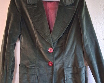 Vintage College Town Green Velvet Blazer Jacket Academia SZ M SEE MEASUREMENTS