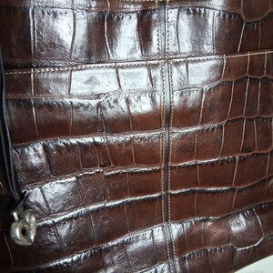 Large Brighton Rich Dark Brown Croc-Embossed Leather Shoulder Bag D664883 image 6