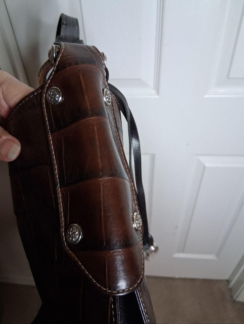 Large Brighton Rich Dark Brown Croc-Embossed Leather Shoulder Bag D664883 image 8