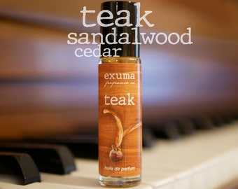 Teak Roll-On Perfume Oil | Sandalwood, White Amber, Teakwood Fragrance | Natural Unisex Skin Scent with Tiger's Eye Gemstones