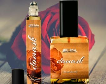 Damask Perfume Oil or Spray: Antique Rose, Agarwood, Patchouli - Woody Floral Incense Fragrance